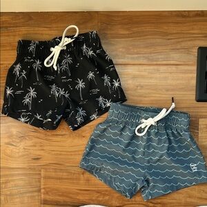 Brave little ones 2 pack Swim Trunks - Black Palm Print & Blue Wave Print